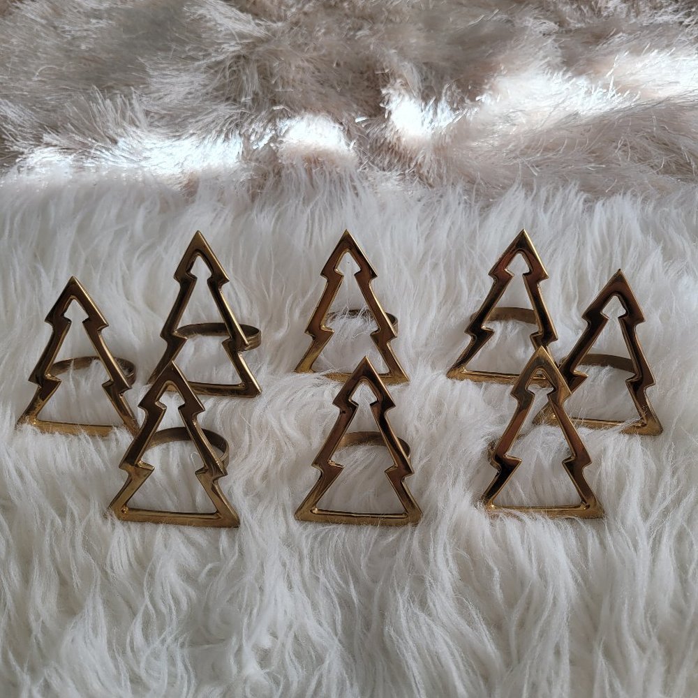 Vintage Brass Plated Christmas Tree Napkin Holders 8 pcs